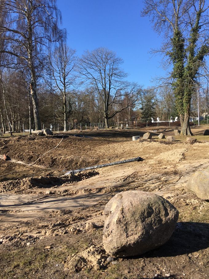 Solgårdsparken er i foråret 2021 omfattet af et større offentligt anlægsprojekt, nemlig udgravning af en regnvandssø. (marts 2021)